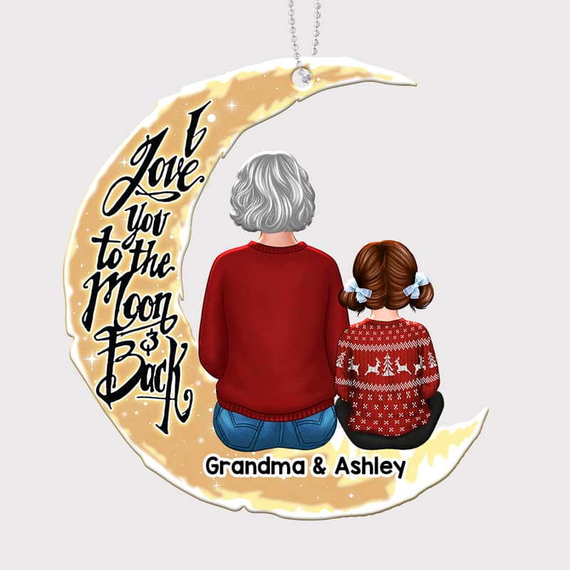 Grandma Grandkids On Moon Personalized Wooden Ornament