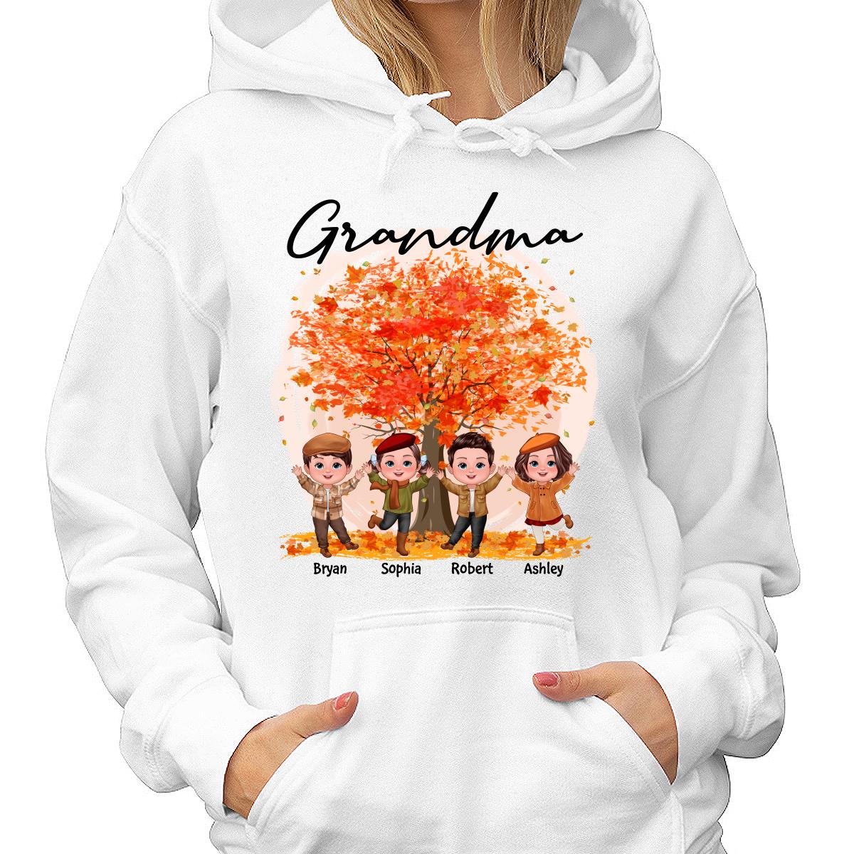 Fall Season Grandma Mom Doll Kids Playing Under Tree Personalized Shirt