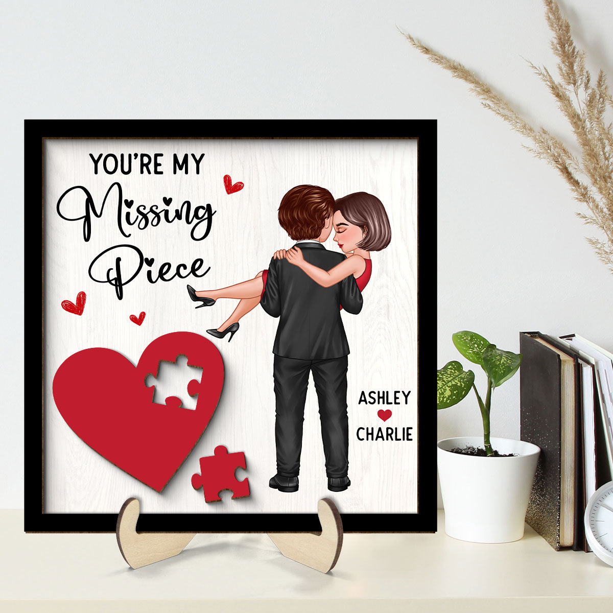Couple Holding Red Heart Valentine‘s Day Gift For Her Gift For Him Personalized 2-Layer Wooden Plaque, Valentine‘s Day Gift For Him, For Her