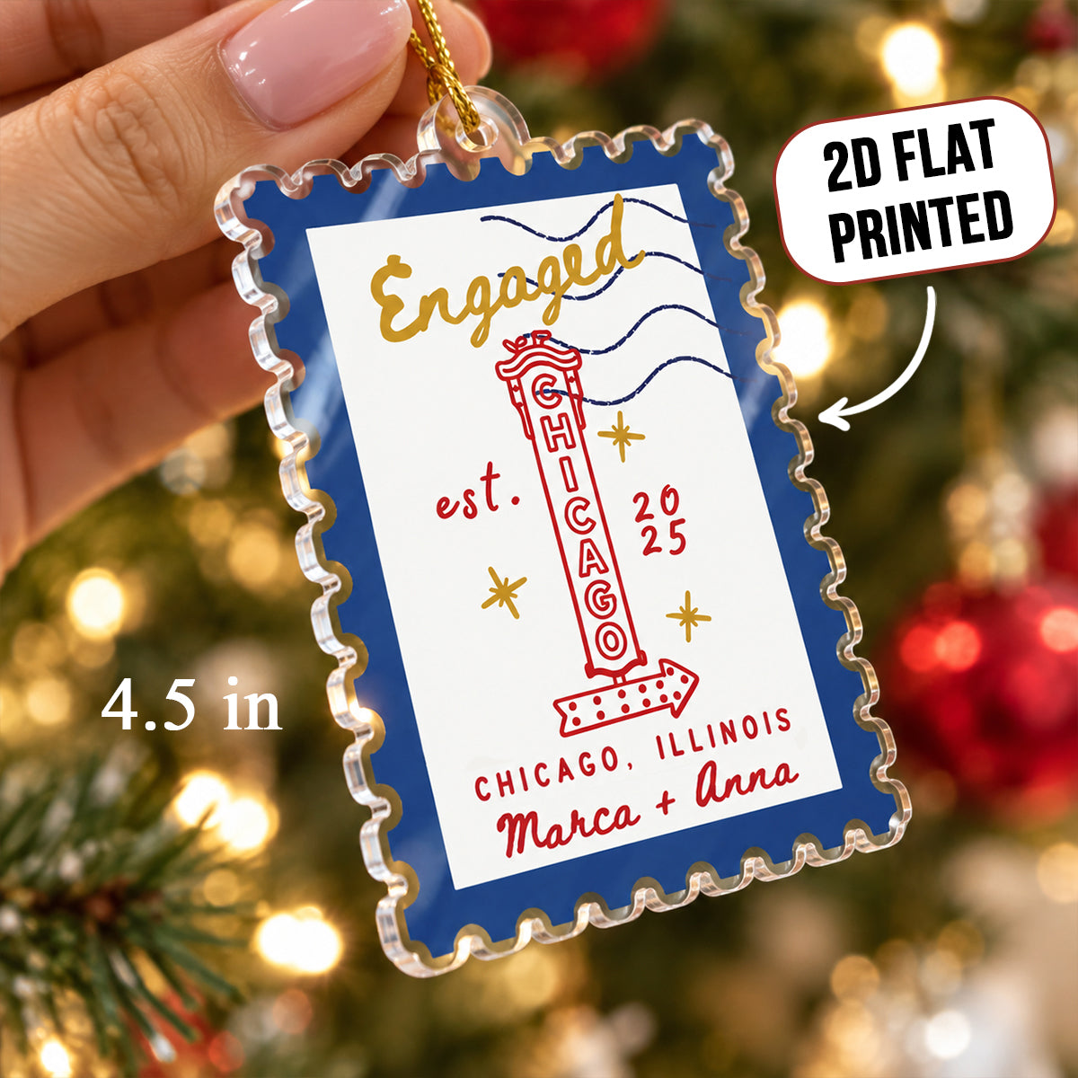 Couple Milestone Postage Stamp - Personalized Acrylic Ornament – Custom City Landmark Keepsake Gift