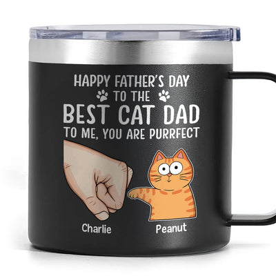 Happy Father‘s Day Fist Bump Funny Cute Cats Personalized Stainless Steel Tumbler With Handle, Gift For Cat Dad