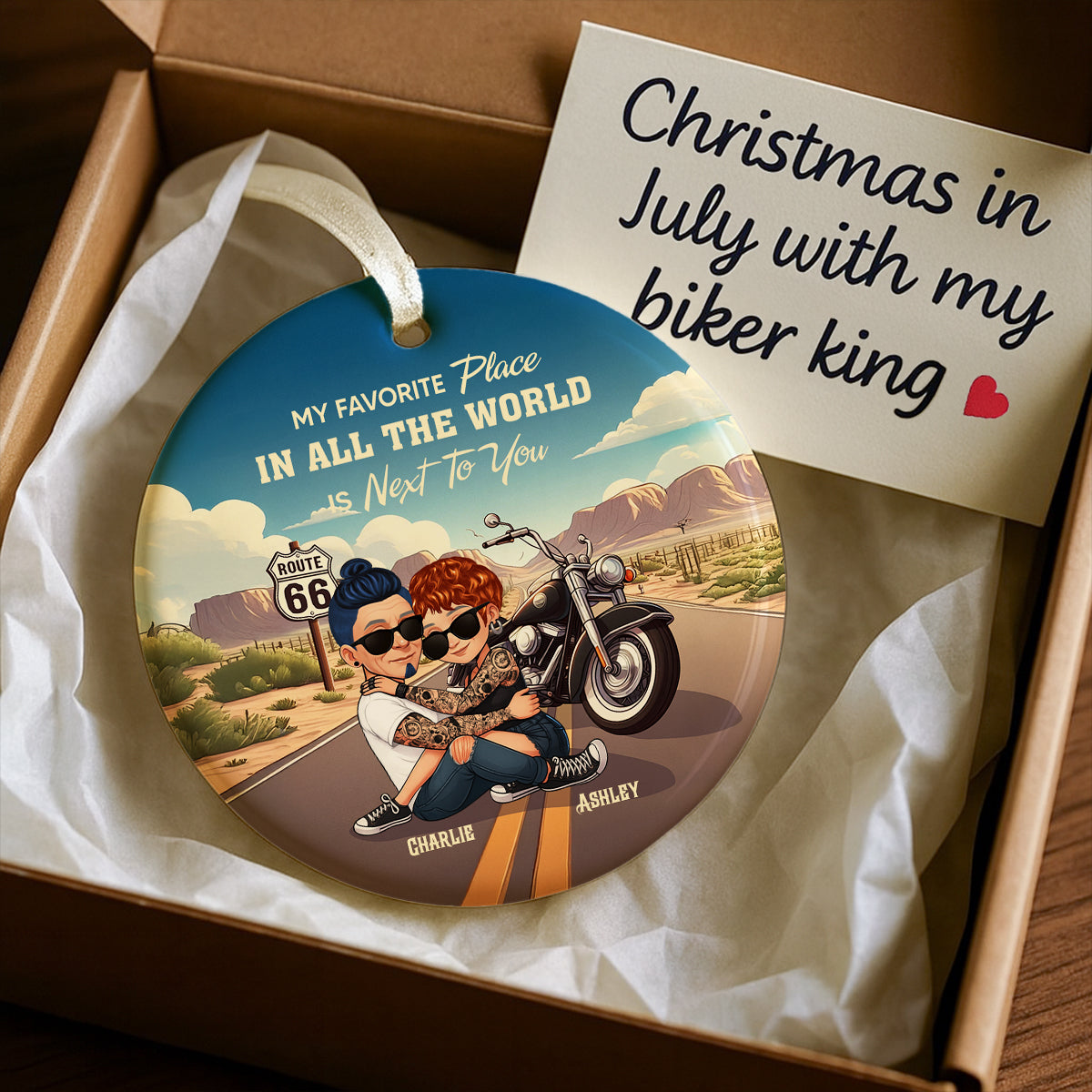 Bikers Couple Riding Partners for Life Personalized Ceramic Ornament, Gift for him, Gift for her