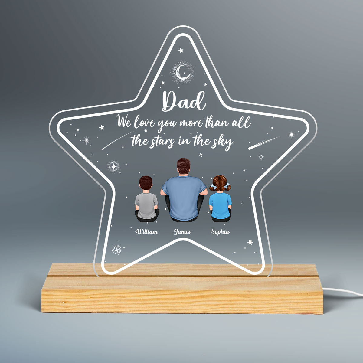 Dad Grandpa We Love You More Than The Stars In The Sky Personalized Custom Shape Acrylic Plaque Warm LED Night Light