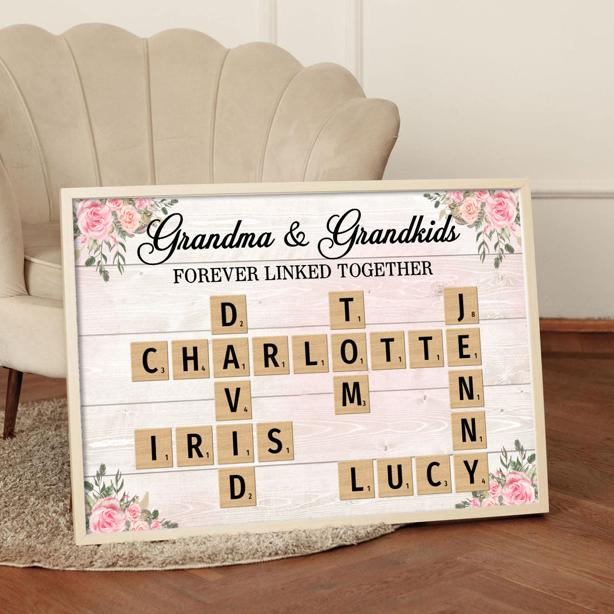 Grandma Grandpa & Grandkids Crossword Puzzle Personalized Poster, Heartfelt Gift For Grandma's Birthday, Mother's Day or Just Because