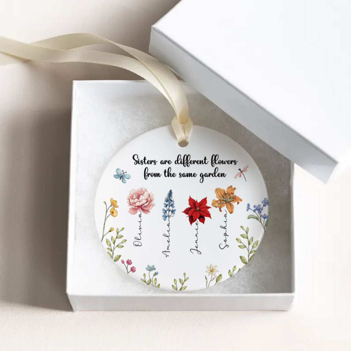 Sisters Are Different Flowers From The Same Garden - Personalized Ornament - Birthday Christmas Just Because Gift For Sisters, Besties, Memorial Sympathy Keepsake