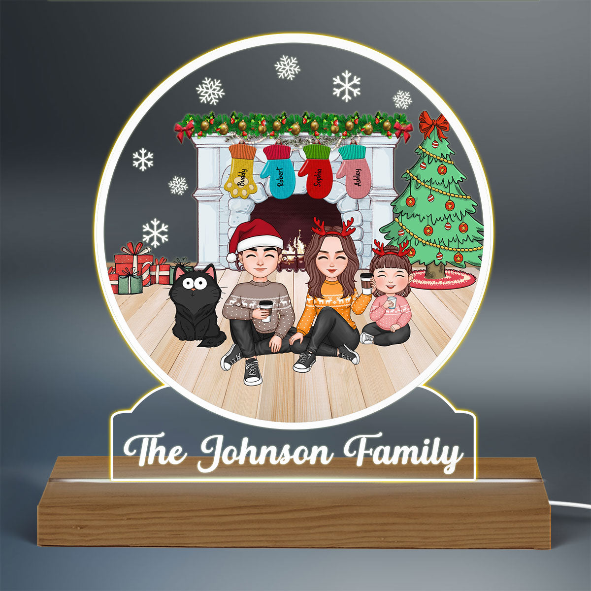 Family Sitting By The Fireplace Personalized Acrylic Custom Shape LED Night Light