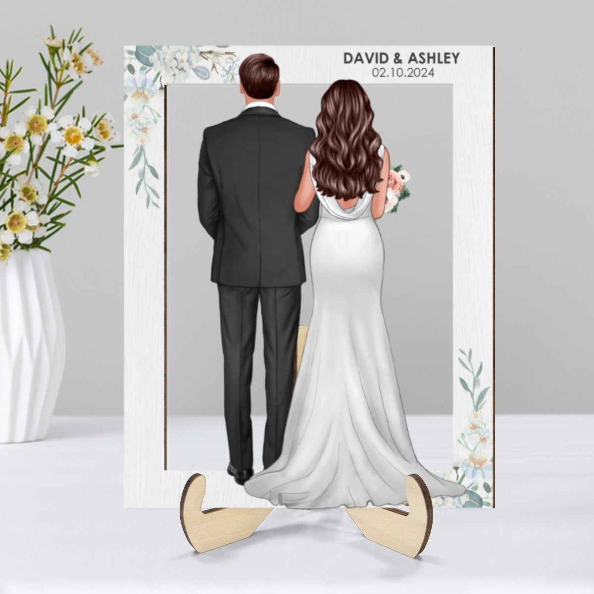 Groom Bride Back View Frame Wedding Gift Personalized 2-Layer Wooden Plaque, Anniversary Gift, Valentines Day Gift For Couples, For Him, For Her