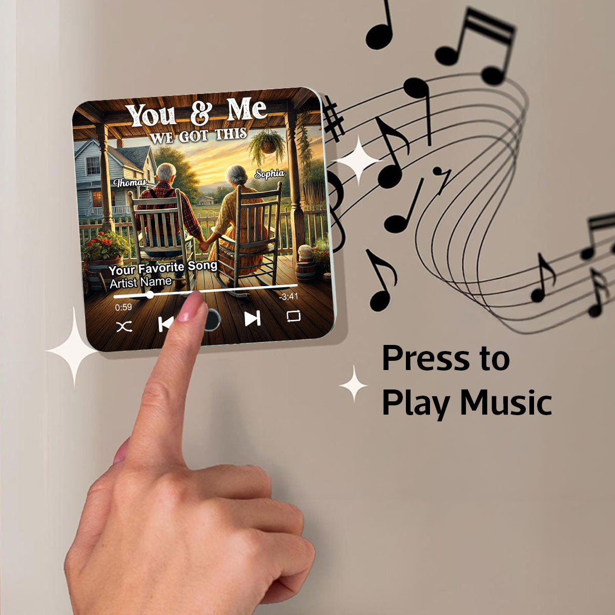 Old Couple Sitting On The Porch Personalized Music Fridge Magnet, Heartfelt Gift For Couple, For Him, For Her, Boyfriend, Girlfriend, Husband, Wife