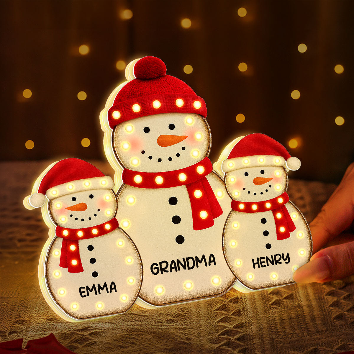Snowman Grandma Grandkids Marquee Effect Personalized LED Light Box, Christmas Gift