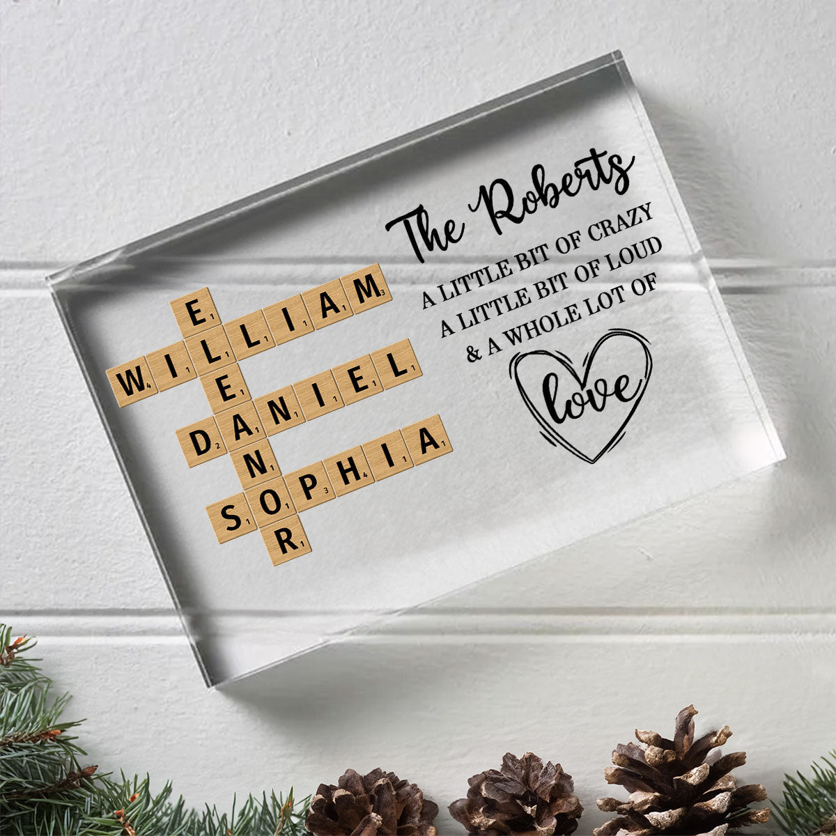 Family Whole Lot Of Love Crossword Puzzle Art - Captured In A Moment, Cherished For A Lifetime Personalized Acrylic Block Plaque