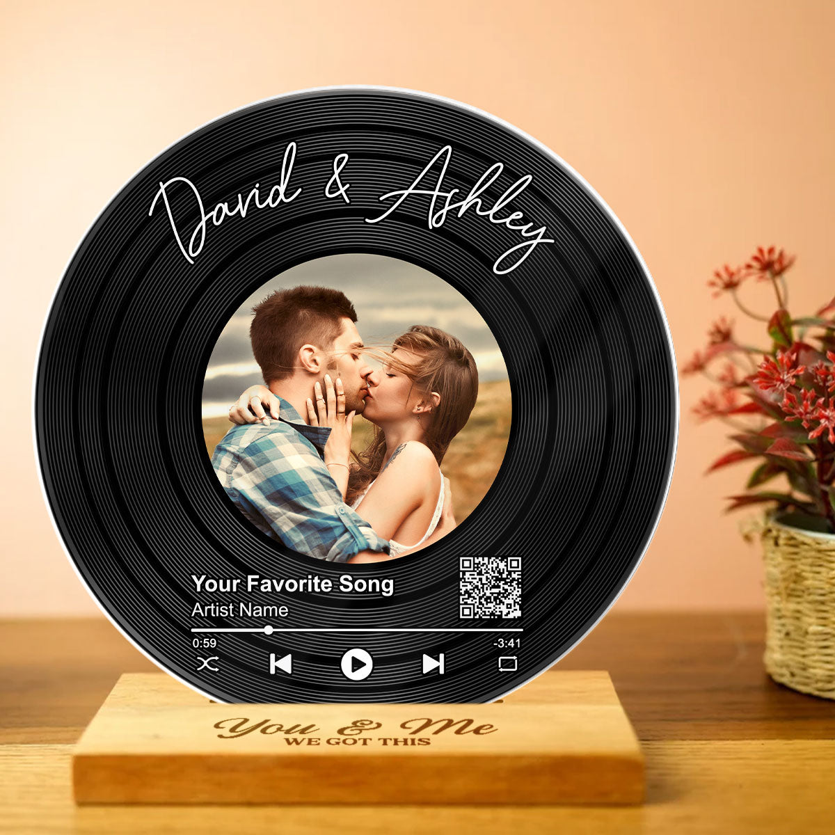 Couple Upload Photo Favorite Song Scannable QR Code Personalized Acrylic Record Plaque, Heartfelt Gift For Couple, For Him, For Her, Boyfriend, Girlfriend, Husband, Wife