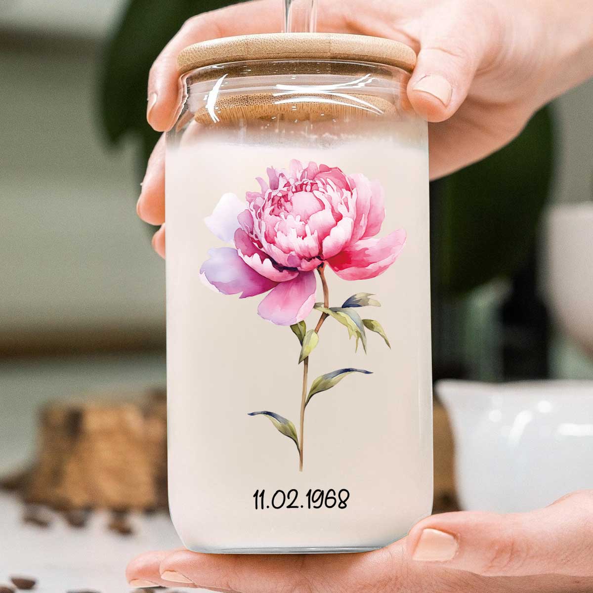 Beautiful Birth Month Flower Mother‘s Day Birthday Gift For Grandma Mom Women Personalized Clear Glass Can
