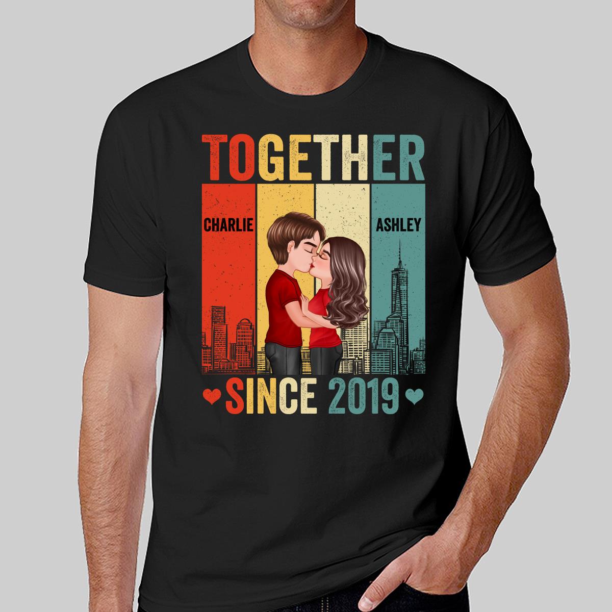 Couple Kissing Under Skyline Retro Personalized Shirt
