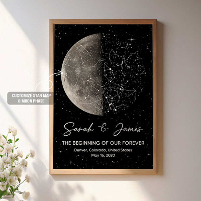 The Night It All Began Custom Moon Phase & Star Map - Personalized Poster - Gift For Couple