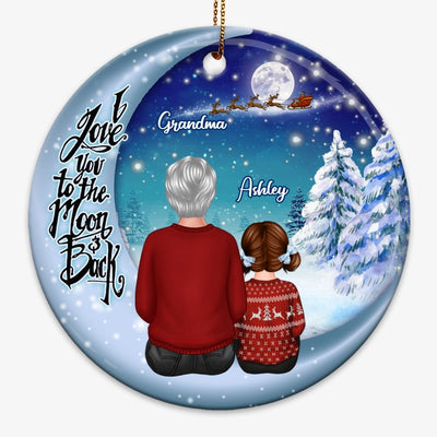Grandma Grandkids Christmas Moon Night Personalized Circle Ornament