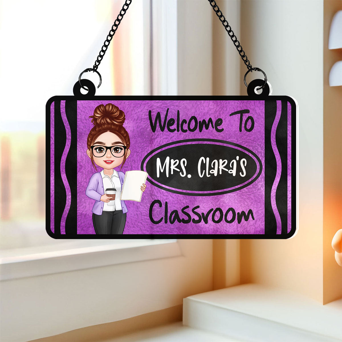 Teacher Crayon Welcome To Classroom Personalized Suncatcher| Back To School, Classroom Decoration
