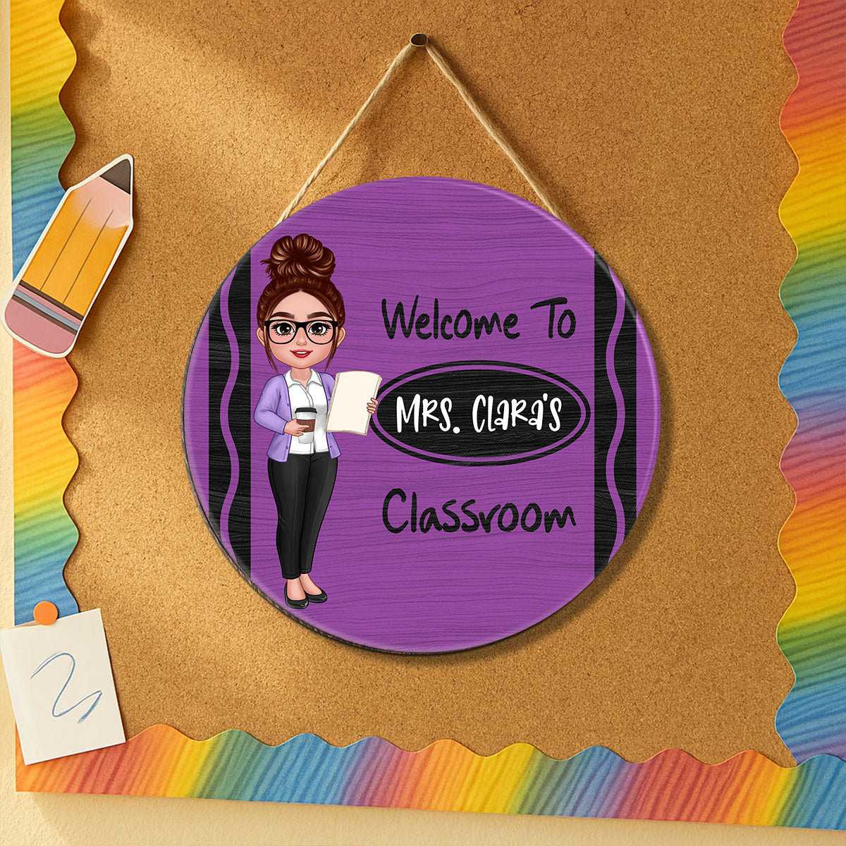 Teacher Crayon Pattern Welcome To Classroom Personalized Wood Sign