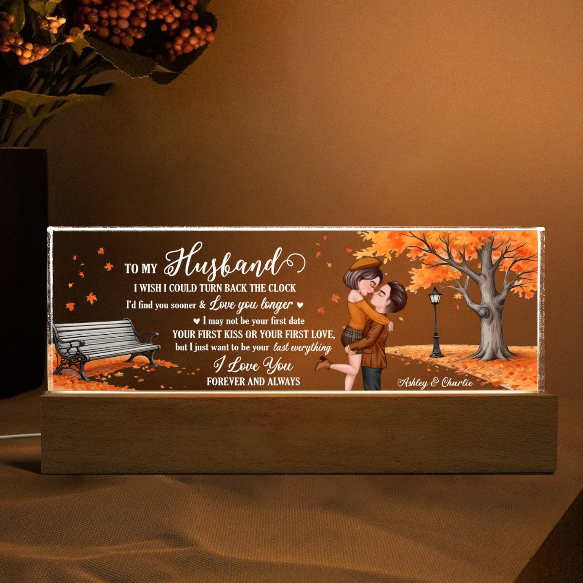 I Wish Could Turn Back The Clock Fall Season Couple Personalized Acrylic LED Night Light, Gift For Him, Gift For Her