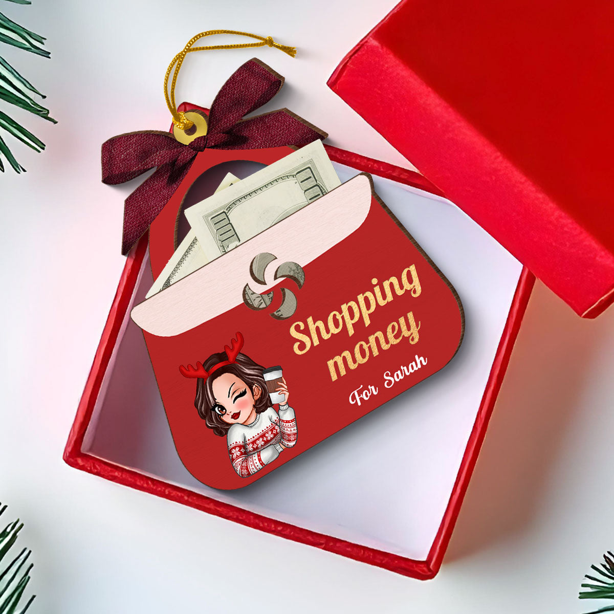 Shopping Money Gift Cards Holder Ornament, Personalized 3-Layered Ornament, Christmas Gifts For Her, Christmas Gifts For Daughter