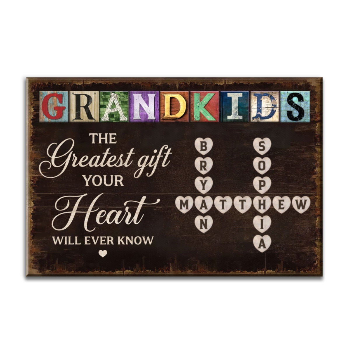 Grandma To Us You Are The World Crossword Puzzle Art Personalized Wrapped Canvas