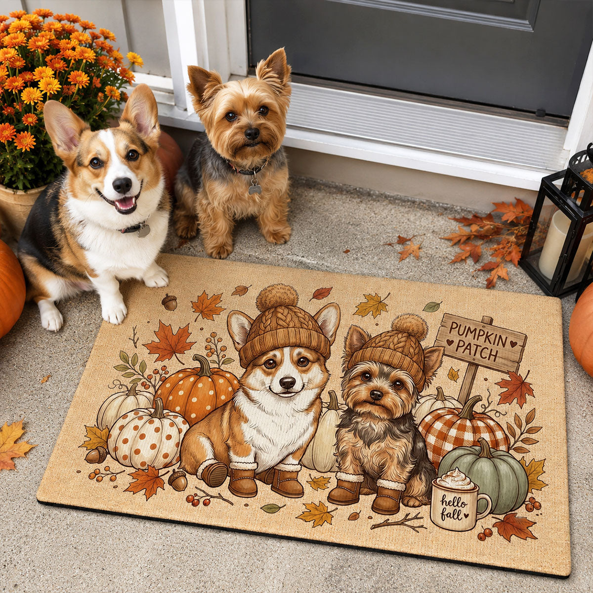 Hello Fall Custom Dog Cat Pet Portrait from Photo - Personalized Doormat - Cozy Fall Decor for Pet Lovers