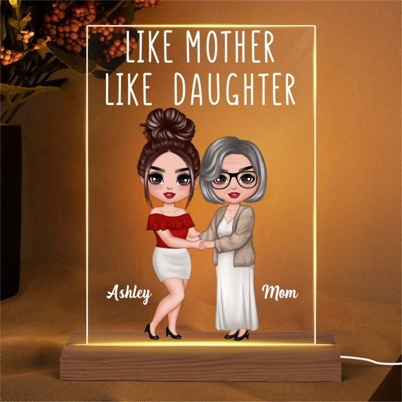 Doll Mother Daughters Hugging Like Mother Like Daughter Personalized Rectangle Acrylic Plaque LED Night Light