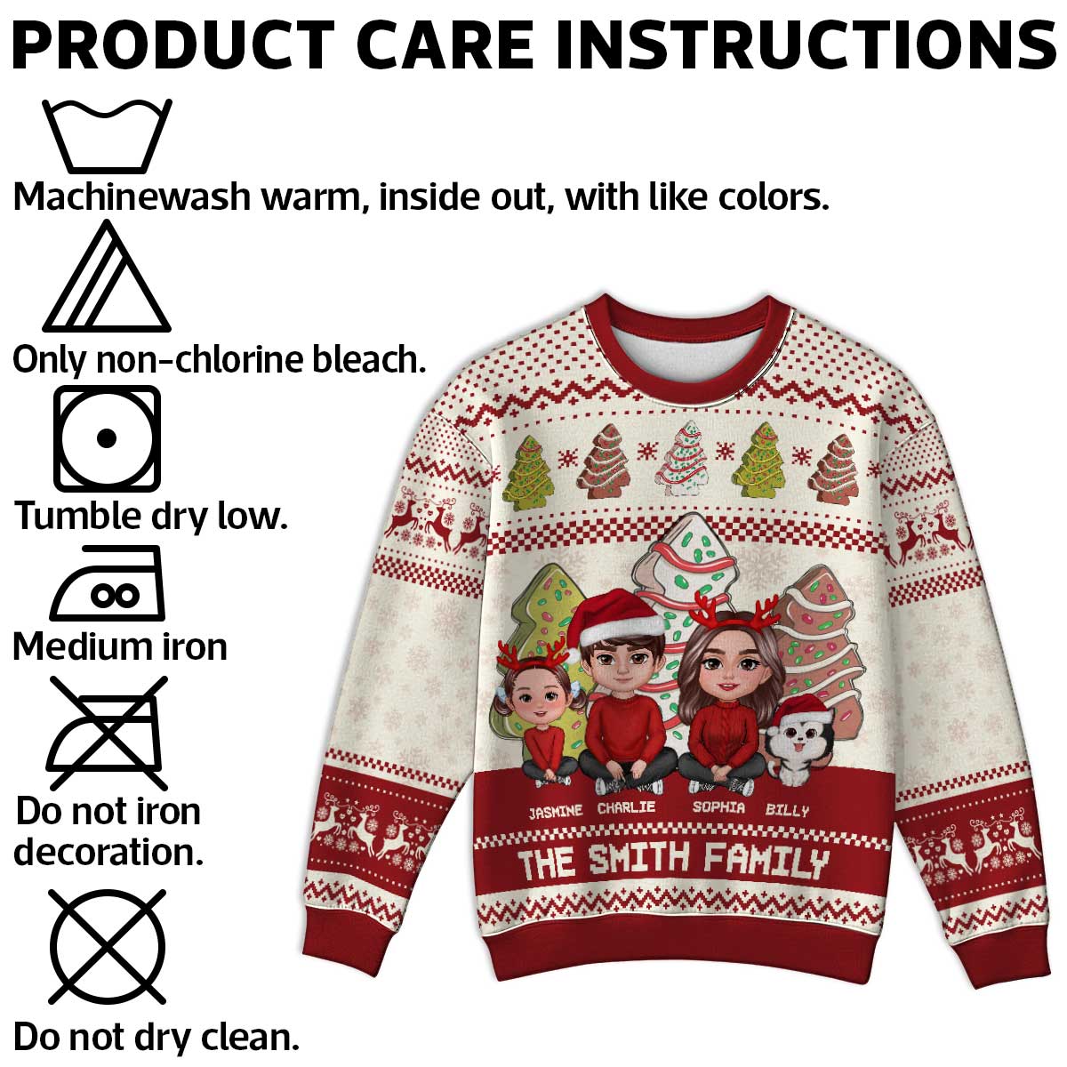Family Christmas Tree Cake Personalized Faux Knitting Ugly Sweater