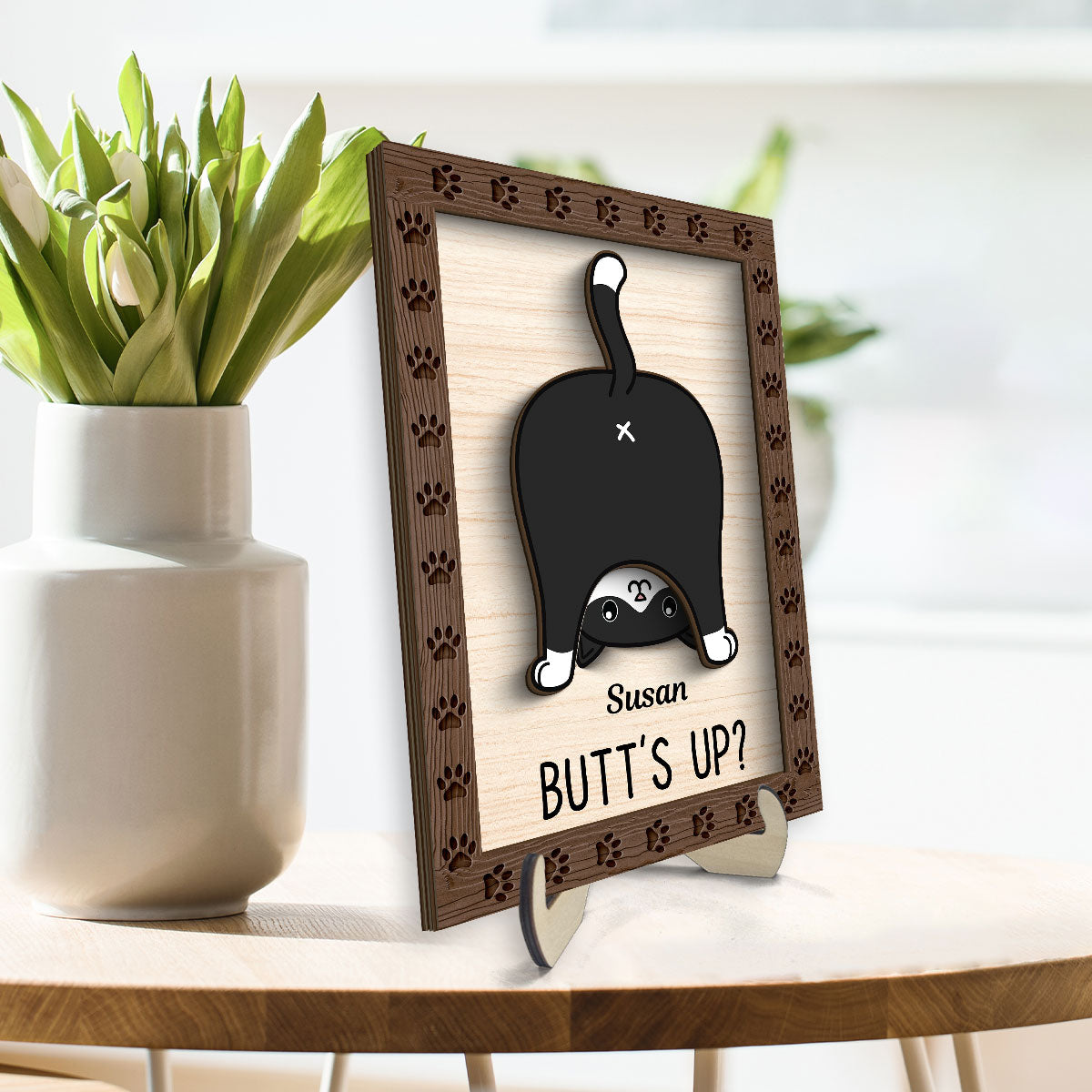 Funny Cat Butt Personalized 2-layer Wooden Plaque