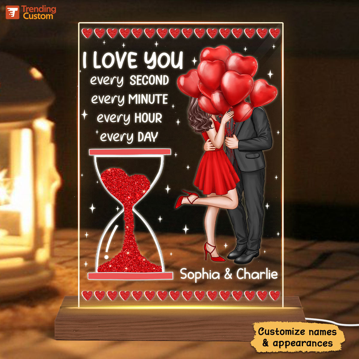 Elegant Couple I Love You Every Day Hourglass Personalized Custom Shape Acrylic Plaque Warm LED Night Light