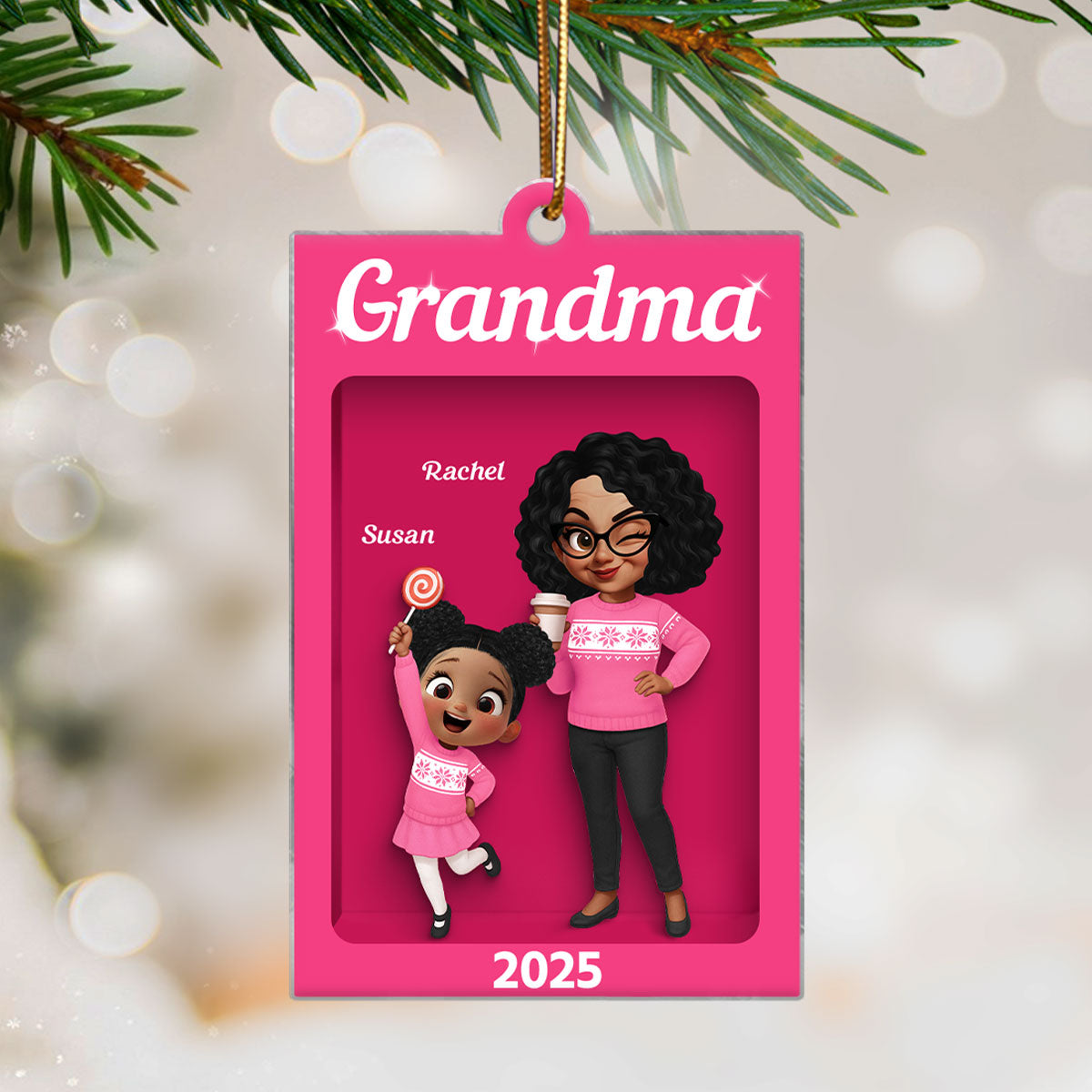 Cute Grandma And Grandkids Action Figure Personalized Acrylic Ornament - Unique Christmas Gift For Grandma
