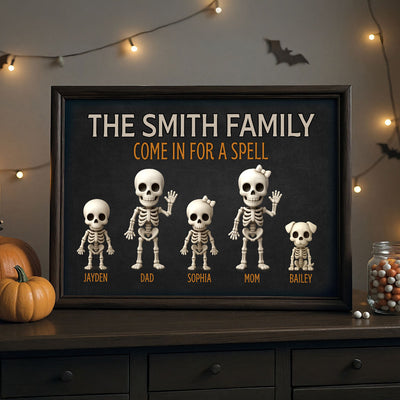 Halloween Funny Skeleton Family Personalized Poster, Halloween Decor| ?? Made in the USA