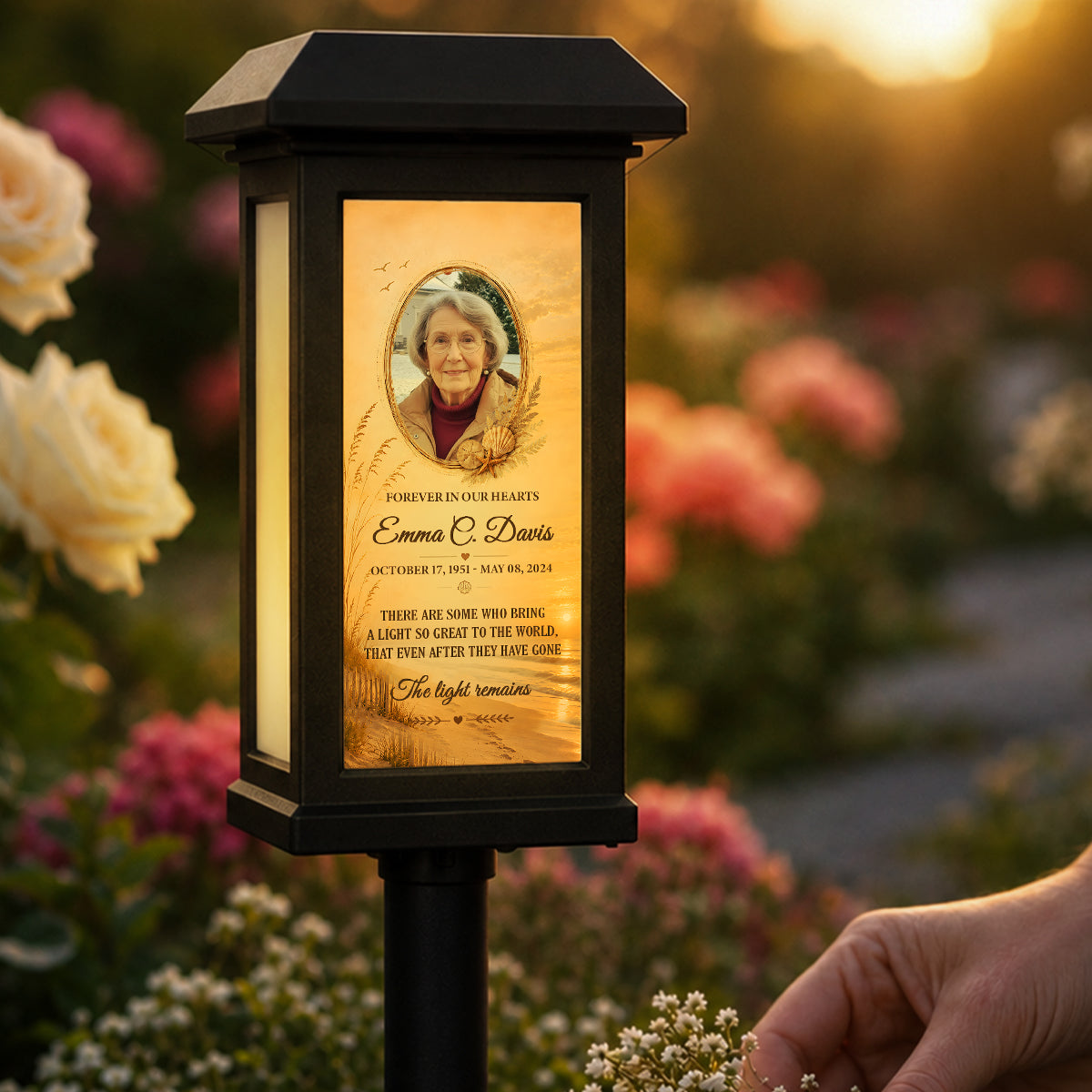 Custom Beach Memorial Photo - Personalized Solar Garden Light - Heartfelt Sympathy Gift for Loved Ones