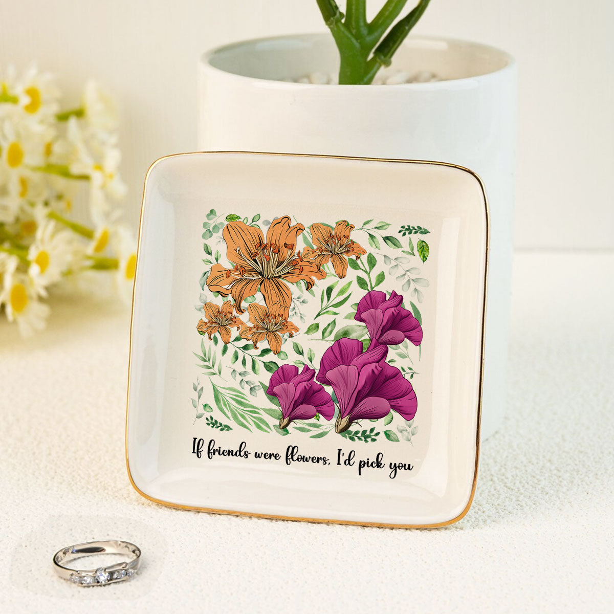 Sisters Besties In Bloom Birth Month Flowers Personalized Jewelry Dish