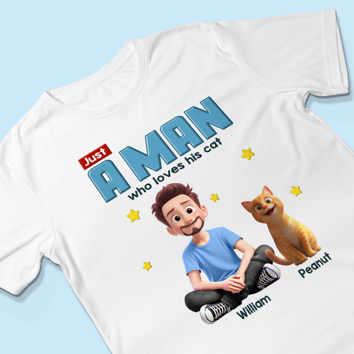 Just A Man Who Loves His Cat Cartoon Funny Cats Personalized Shirt, Birthday Gift, Father's Day Gift For Cat Dad