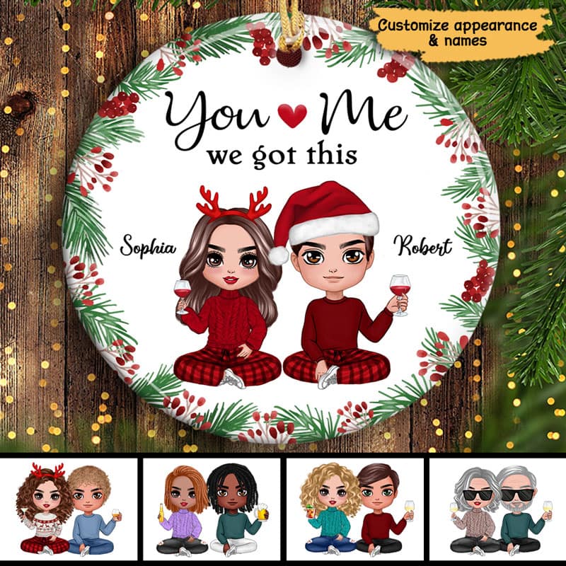 Holly Branch Doll Couple Anniversary Gift For Him Gift For Her Personalized Circle Ornament