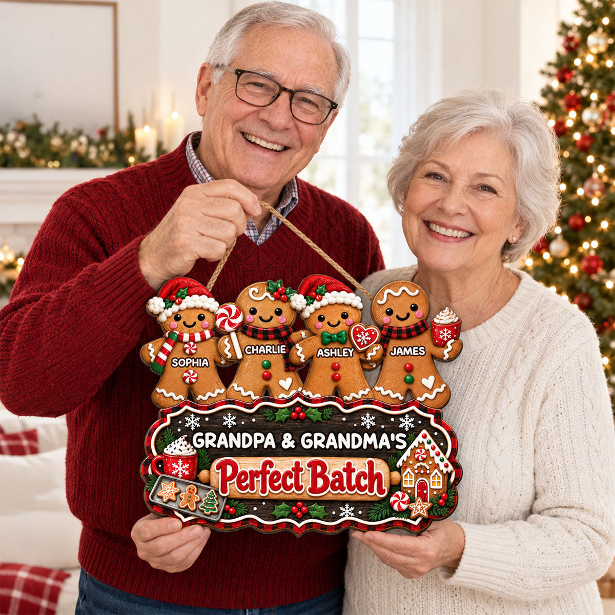 Christmas Gingerbread Grandpa Grandma Perfect Batch - Personalized Wood Sign - Christmas Decor, Door Sign For Grandparents
