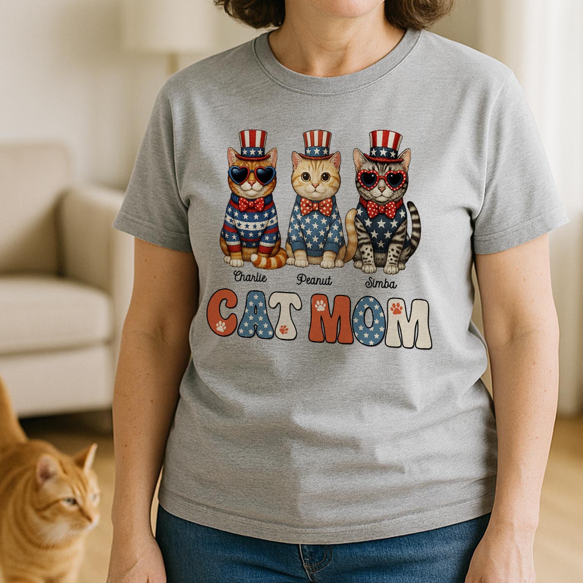 Retro Vintage Cat Mom 4th Of July Personalized Shirt