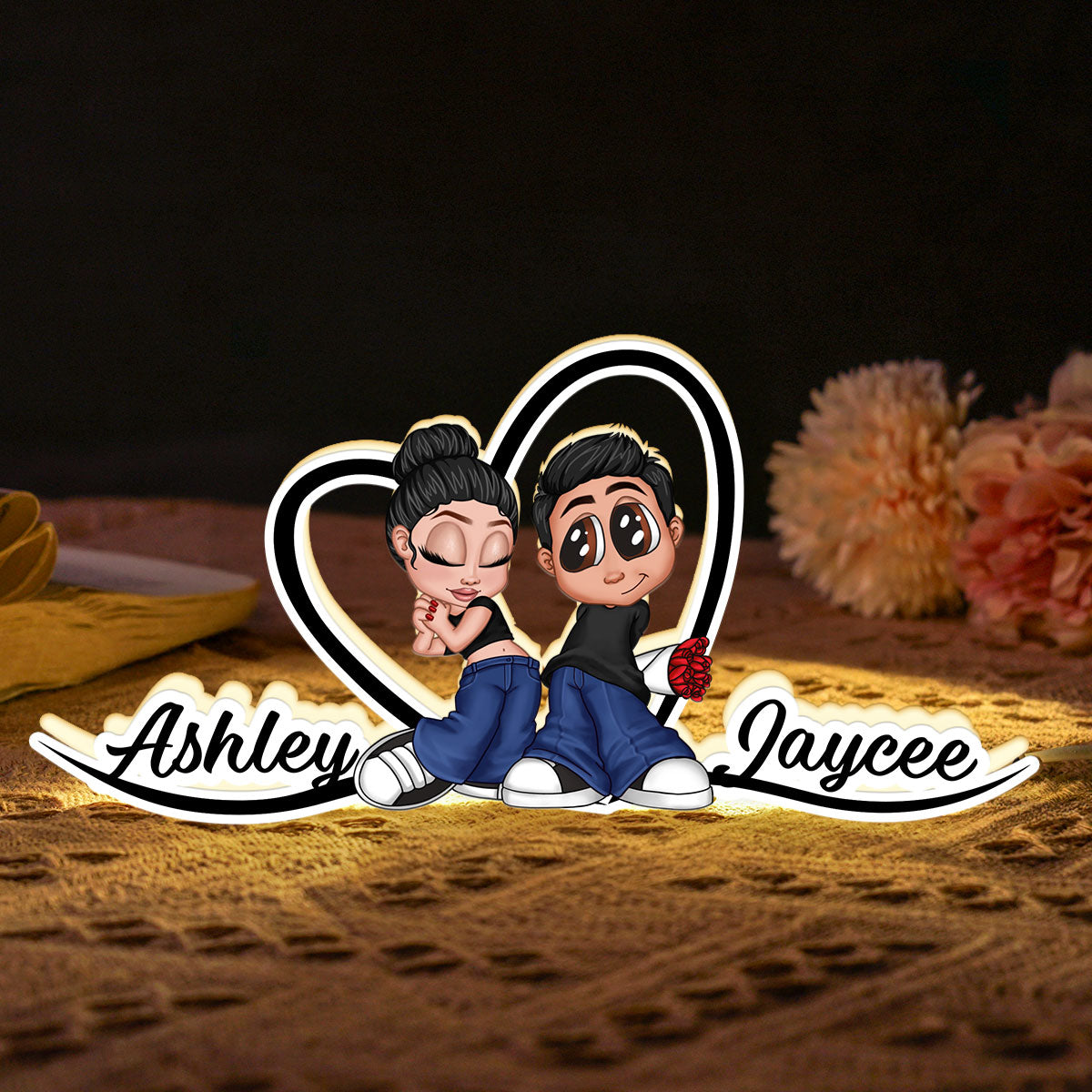 Y2K Couple Heart Shape With Names - Personalized Light Box - Gift for Him, Gift for Her