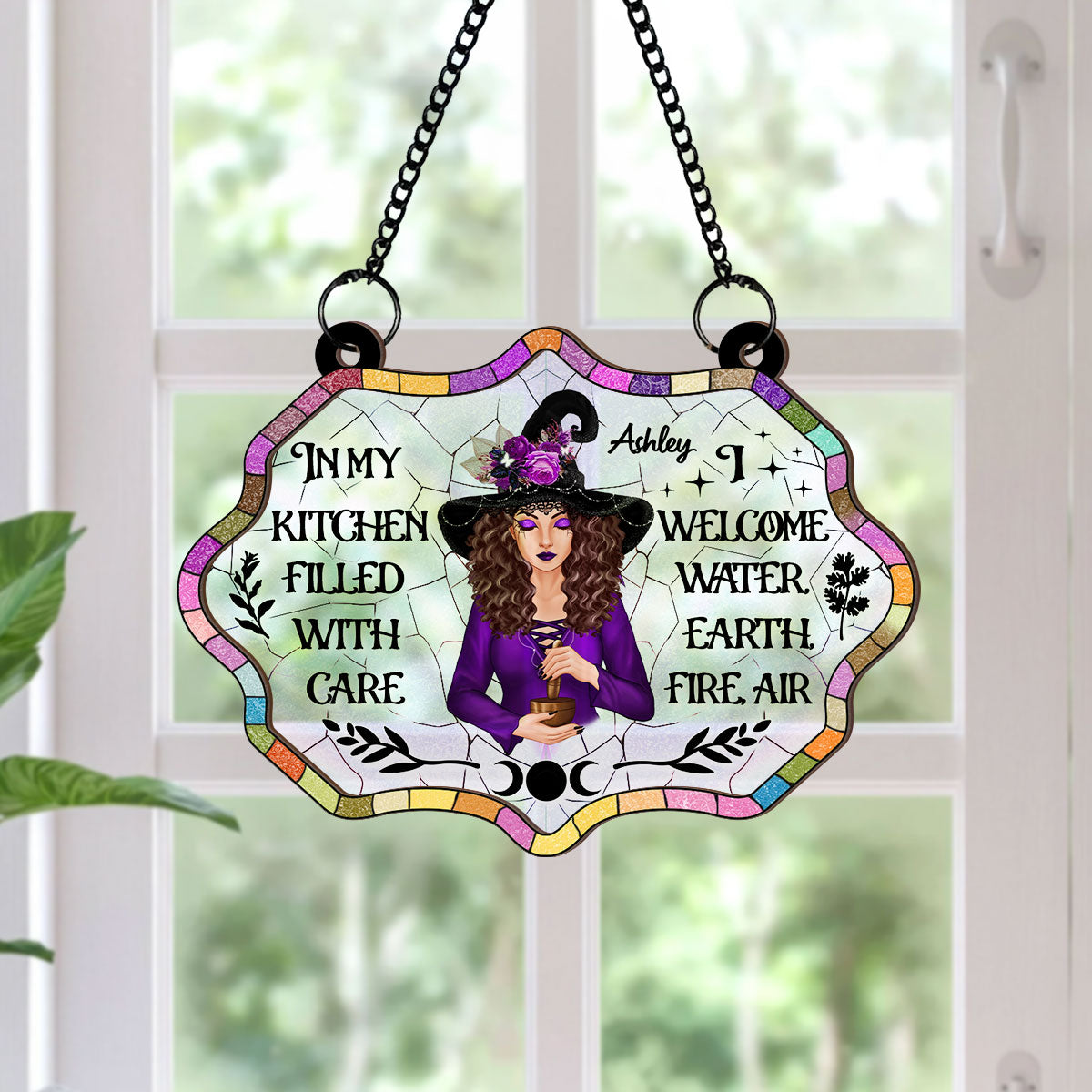 In My Kitchen Filled With Care Personalized Window Hanging Suncatcher Ornament, Halloween Decor