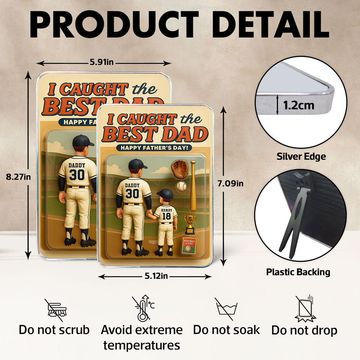 We Caught the Best Dad Baseball Custom Action Figure Personalized Mirrored Picture Frame, Father's Day Gift for Dad, Gift for Husband