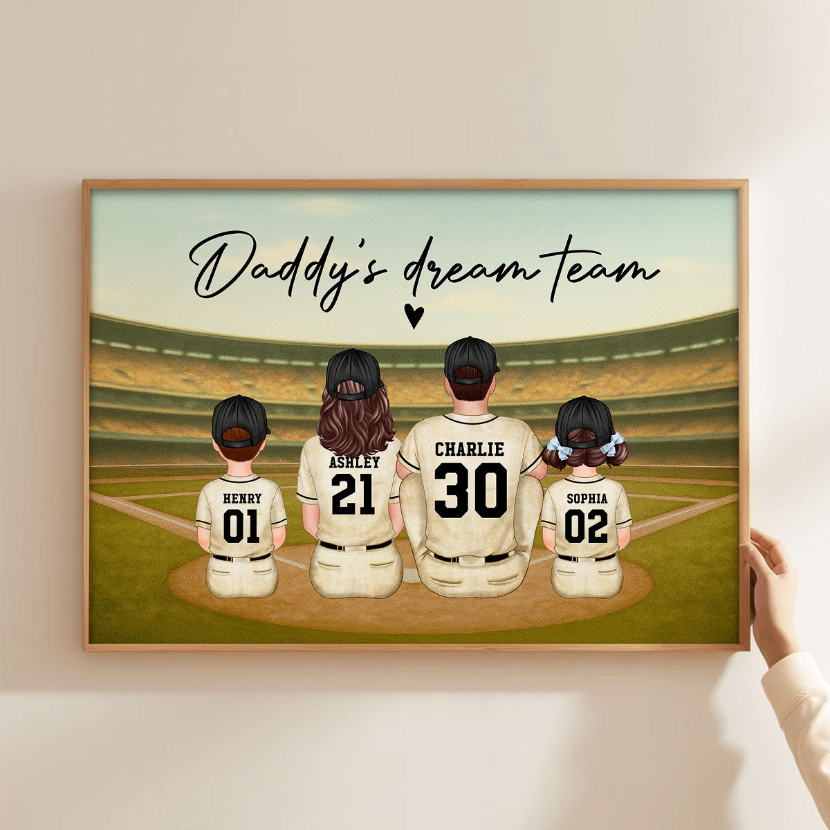 Retro Baseball Family Sitting Personalized Poster, Meaningful Christmas Gift for Dad, Gift for Husband