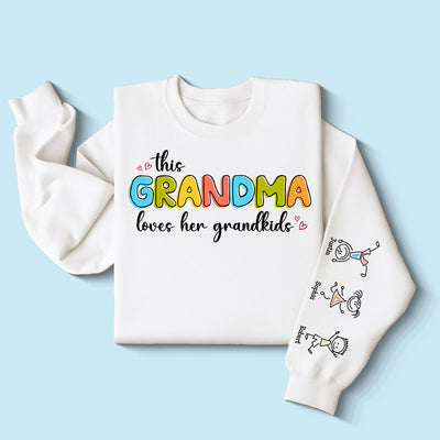 This Grandma Loves Her Grandkids Funny Cartoon Kids Personalized Sleeve Printed Sweatshirt, Gift For Mom, Grandma