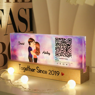 Couple Kissing, Favorite Song Scannable QR Code Personalized Acrylic LED Night Light, Anniversary, Just Because Gift For Her, Gift For Him