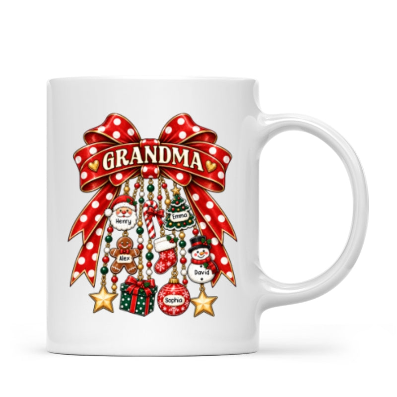 Grandma Retro Christmas Charm Bow - Personalized Mug - Trendy Christmas for Grandma
