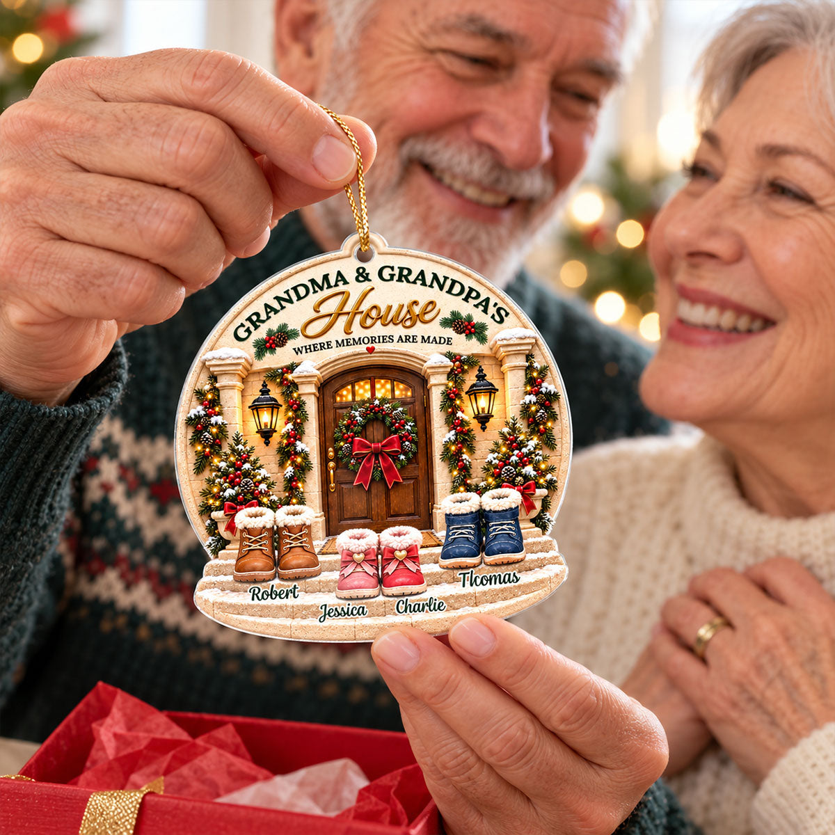 Grandma & Grandpa's House Grandkids Welcome - Personalized Acrylic Ornament - Christmas Gift for Grandparents