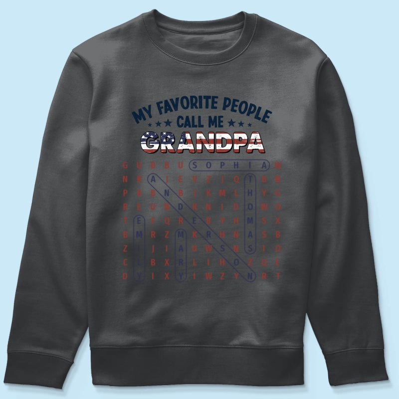 Grandpa's Favorite People Word Search Puzzle American Flag Theme - Personalized Shirt - Father's Day Gift For Grandpa, Dad