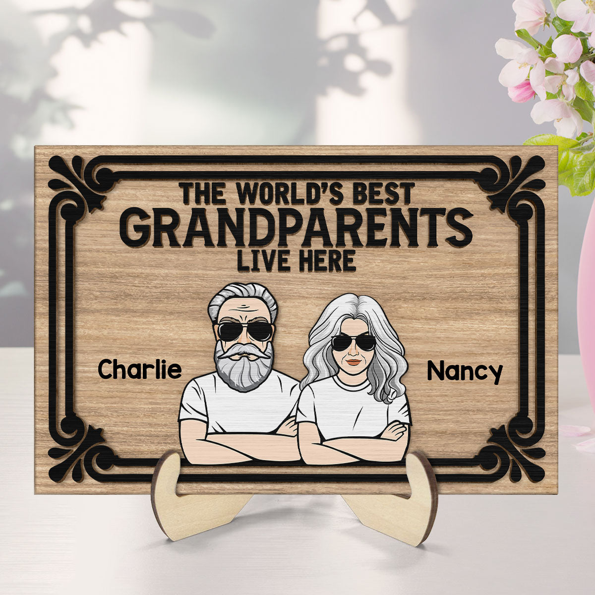 World‘s Best Grandparents Live Here Personalized 2-Layer Wooden Plaque