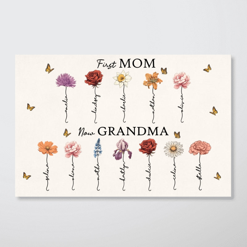 Vintage Birth Month Flowers First Mom Now Grandma Personalized Poster, Gift