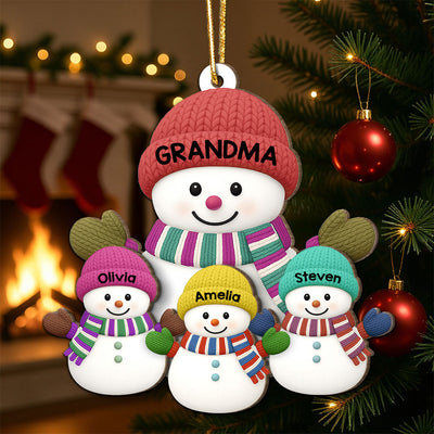 Christmas Grandma Grandkids Snowman Together Christmas - Personalized 2-Layer Wooden Ornament