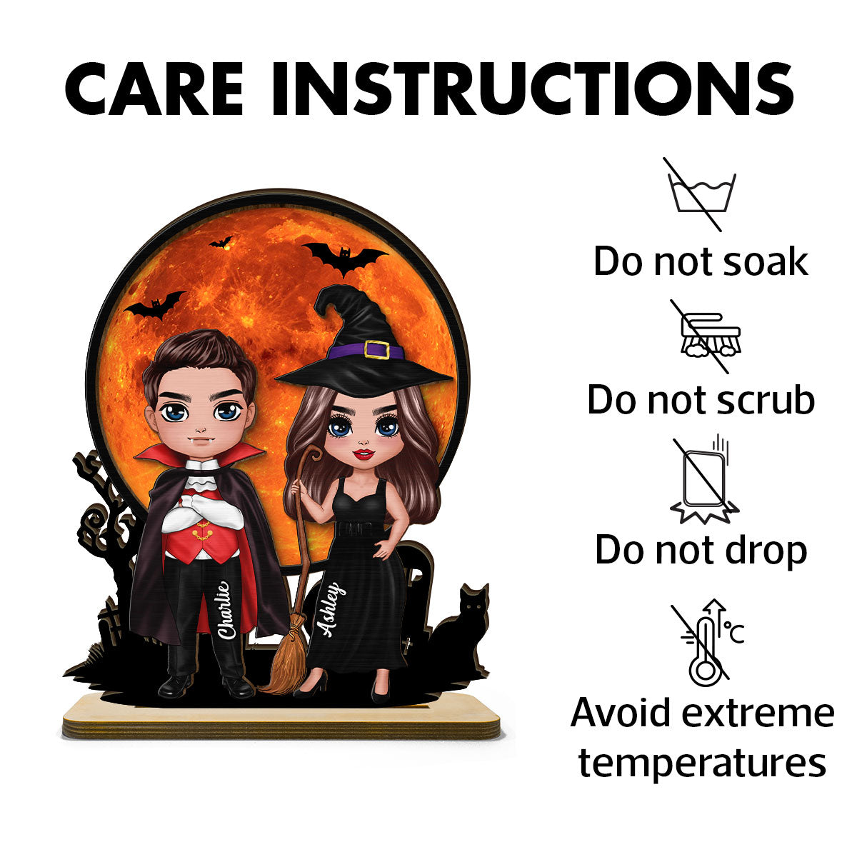 Couple Under Halloween Moon Tabletop Tier Tray Decor Personalized 2-Layer Standing Wooden Plaque